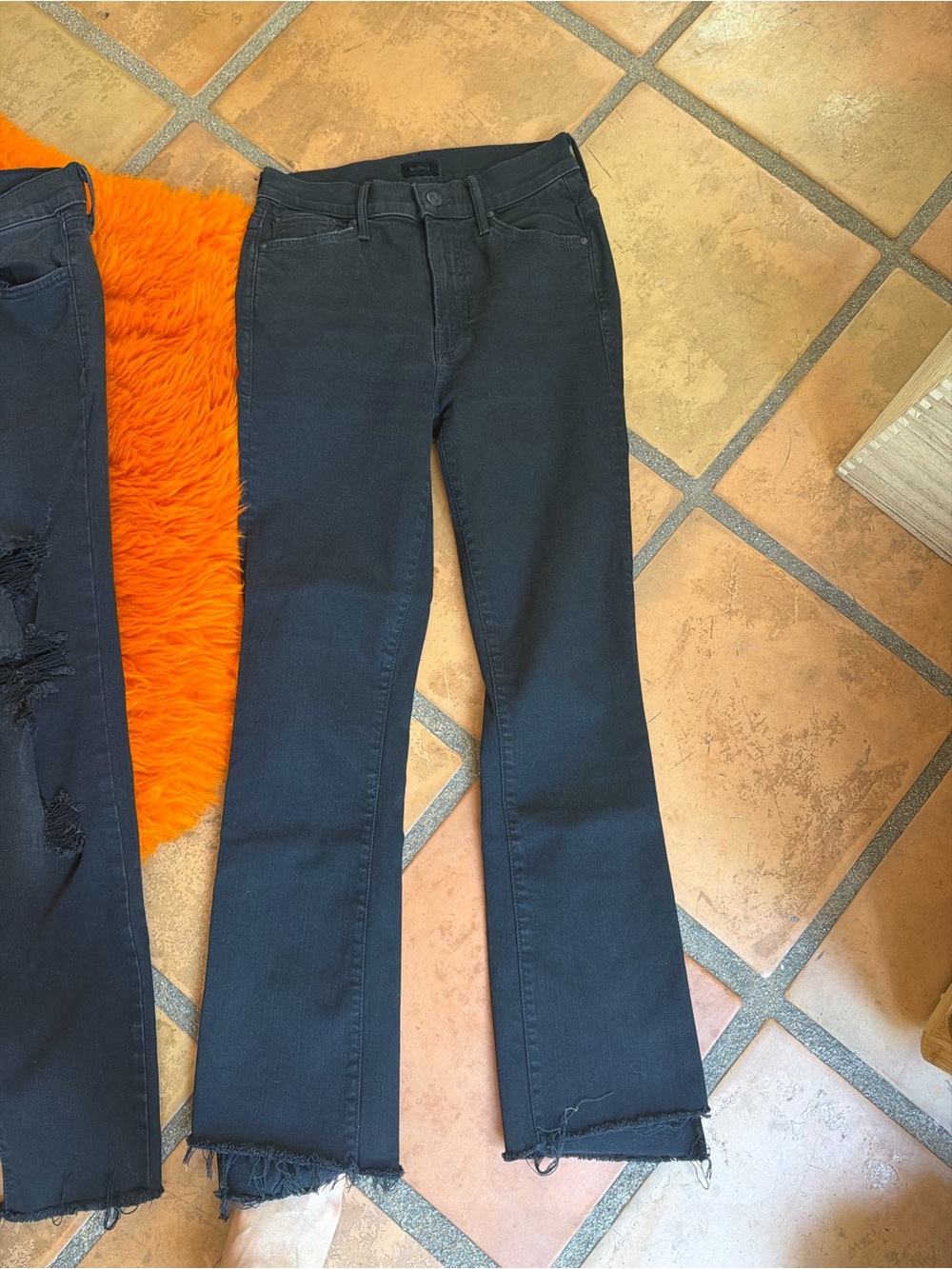 MOTHER Black Flare Jeans - Raw Hem Wide Leg